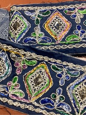 2.125 Yds Embroidered Denim Trim 4.5 "W